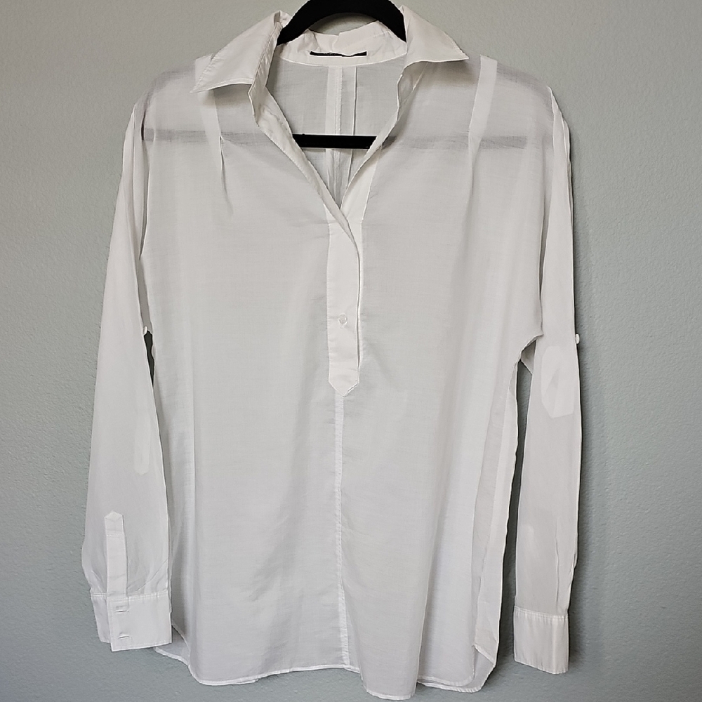 Deuple White Casual Quarter Button Down Shirt Large
